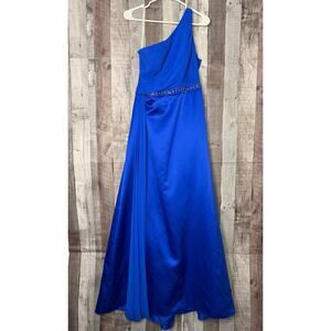 David’s Bridal Royal Blue Beaded Formal Satin Long Dress Women’s 14 Wedding Gift